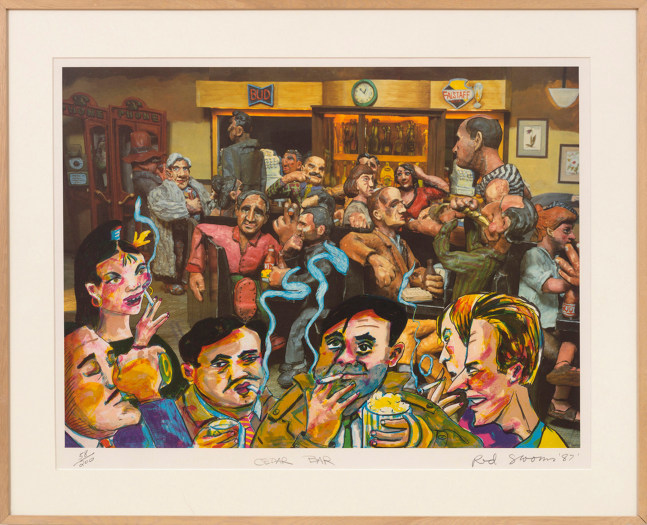 The Cedar Bar, 1987

offset lithograph in 4 colors on film and Mylar on Arches Cover paper, edition of 200

24 1/2 x 32 in. / 62.2 x 81.3 cm