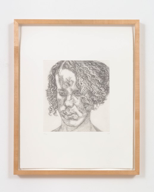 Lucian Freud
Girl with Fuzzy Hair, 2004

etching, ed. of 46

plate: 12 1/2 x 11 5/8 in. / 31.8 x 29.5 cm

sheet: 25 x 19 3/4 in. / 63.5 x 50.2 cm