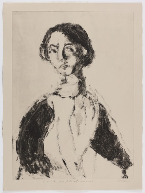 A Liorah Tchiprout monotype on Somerset textured paper in 'newsprint' featuring a woman