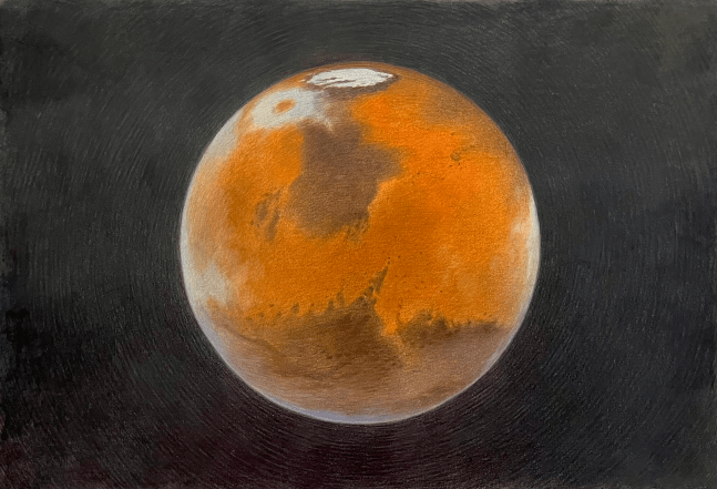 Fran&amp;ccedil;ois Schuiten

Red Planet - Last Page,&amp;nbsp;2021

Acrylic and crayon on Arches Aquarelle paper

Framed: 19 3/4 x 25 1/4 inches (50.16 x 64.14 cm)

$8,000
