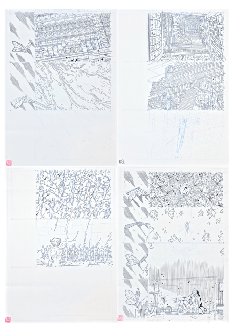 Set of four strips published - Page #211 (partial), 212 &amp;amp; 213, from Carbone &amp;amp; Silicium, 2019

Inactinic np and china ink on paper

Page Size: 14 1/2 x 10 5/8 inches

$4,000 - Sold