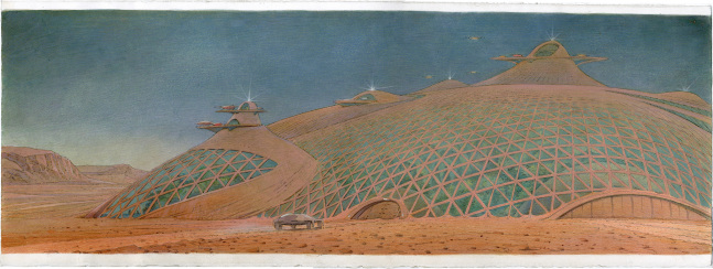 Fran&amp;ccedil;ois Schuiten

Night 160 - 11:35 PM, 2021

Acrylic and crayon on Arches Aquarelle paper

Framed: 14 3/8 x 34 inches (36.51 x 86.36 cm)

$20,000