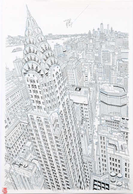 Cover Drawing, Qui est le&amp;nbsp;tisseur? L&amp;rsquo;extraordinaire Peter Parker - Third Edition, 2019
Inactinic np and china ink on paper
Framed: 19 3/8 x 13 1/4 inches
$9,500 - Sold