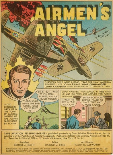 Inv# CS 0087 True Comics, 1944
&amp;quot;Airmen&amp;#39;s Angel&amp;quot;
Color Reproduction on Newsprint
9 5/16 x 6 3/4 inches&amp;nbsp;&amp;nbsp;
23.65 x 17.15 cm