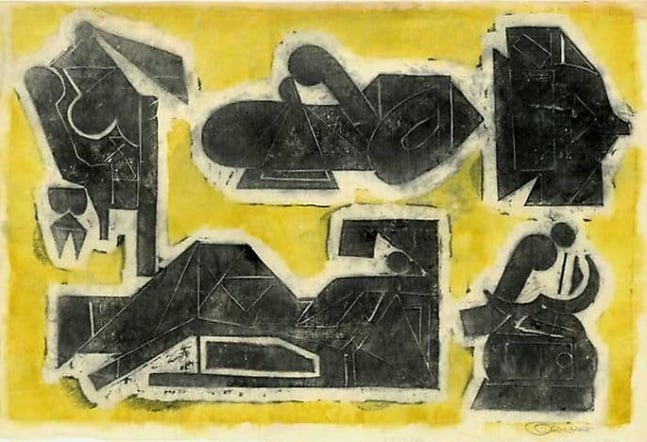 Inv# AWdC 0302-3 Untitled, c.1940-50s
Water Soluble Printer&amp;#39;s Ink
on Handmade Japanese Laid Paper
11 3/8 x 17 1/4 inches&amp;nbsp;
28.89 x 43.82 c