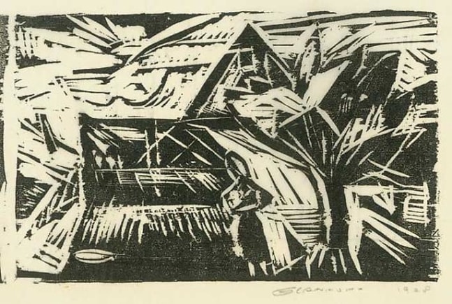 Inv# RBWWdC 3306-28-13 Untitled, c.1928
Oil Based Printer&amp;#39;s Ink / Woodcut
on Handmade Japanese Laid Tissue Paper
6 1/4 x 9 13/16 inches&amp;nbsp;&amp;nbsp;
15.88 x 24.92 cm