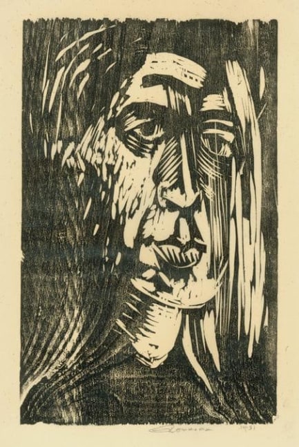 Self-Portrait
RBWWdC 4209
Hand Printed Woodcut&amp;nbsp;
Oil Based Printer&amp;#39;s Ink
on Handmade Japanese Paper
One of Seventeen Extant Impressions
H: 12 1/4 x W: 8 9/16 inches