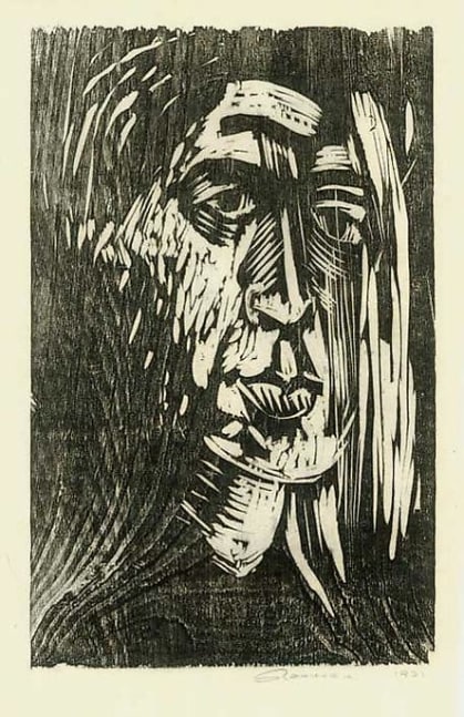 Inv# RBWWdC 4206-31-17 Untitled, c.1931
Oil Based Printer&amp;#39;s Ink / Woodcut
on Handmade Japanese Laid Paper
13 1/2 x 8 1/8 inches&amp;nbsp;&amp;nbsp;
34.29 x 20.65 cm