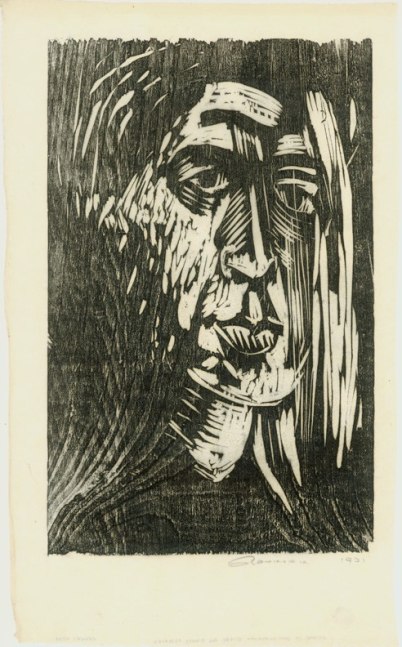 Untitled, RBWWdC 4206, c. 1931, "Self Portrait"
Oil Based Printers Ink/ Woodcut on Japanese Paper
H: 13 1/2 x W: 8 1/8 inches
