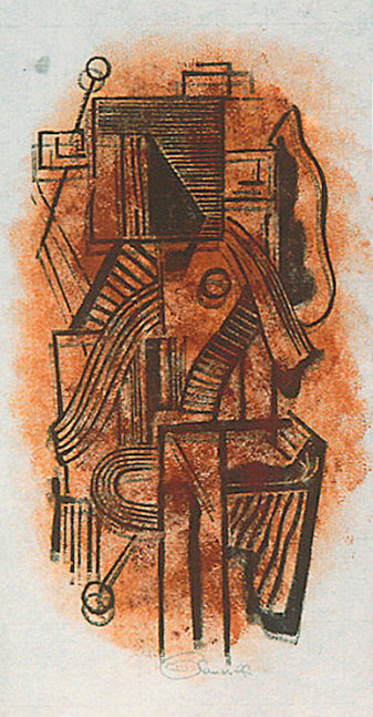 Untitled,&amp;nbsp;AWdC-M 0707,&amp;nbsp;c.1940-50s
Oil Based and Red Oxide Water Soluble Printers Ink
on Handmade Japanese Paper
H: 12 1/4 x W: 6 1/8 inches