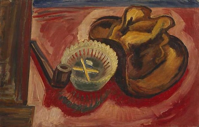 Pipe, Ashtray and Hat
Inv# Painting 016 Untitled, c. 1930s -1940s
Oil on canvas
12 1/8 x 19 3/8 inches&amp;nbsp;
30.8 x 49.2 cm