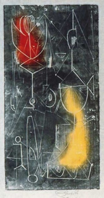 Inv# AWdC 0101-2 Untitled, c.1940-60s
Water Soluble Printer&amp;#39;s Ink
on Handmade Japanese Laid Paper
13 1/2 x 7 7/8 inches&amp;nbsp;
34.29 x 20.02 cm

Collection: Jane Voorhees Zimmerli Museum