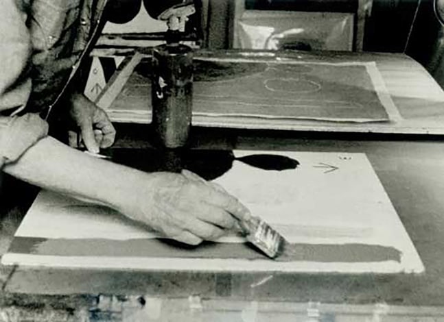 3. In contrast to the indirect process of printmaking, the painterly manner in which Glankoff applies the combined water soluble ink and casein colors on the matrix boards, creates the impression of a directly painted surface.