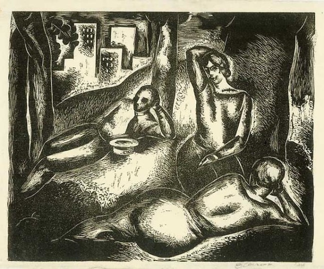 Inv# RBWWdC 0901-24-1 Untitled, c.1924
Oil Based Printer&amp;#39;s Ink / Woodcut
on Handmade Japanese Paper
9 3/16 x 11 1/2 inches&amp;nbsp;&amp;nbsp;
23.34 x 29.21 cm

Private Collection