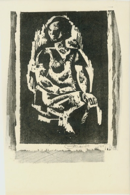 Untitled, RBWWdC 1202,  c. 1925, "Seated Woman"
Oil Based Printers Ink/ Woodcut on Japanese Paper
H: 11 7/16 x W: 7 1/2 inches