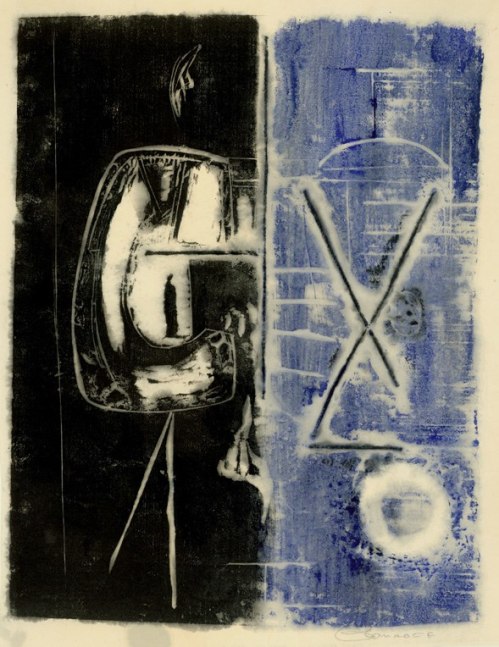 Untitled, AWdC-CM 1907-8 H:&amp;nbsp;16 x W: 12 inches c.1950-60s Collage Monotype Woodcut on Japanese Paper