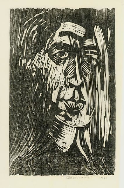 Untitled,&amp;nbsp;RBWWdC 4203, c. 1931.&amp;nbsp;Self Portrait.
Woodcut,&amp;nbsp;Oil Based Printer&amp;rsquo;s Ink
on Handmade Japanese Paper&amp;nbsp;
H:&amp;nbsp;14 7/16 x W: 11 7/8 inches