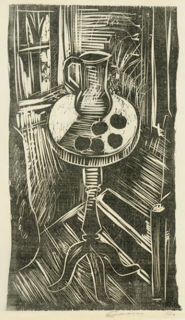 Still Life with Five Apples
RBWWdC 2708
Hand Printed Woodcut&amp;nbsp;
Oil Based Printer&amp;#39;s Ink
on Handmade Japanese Paper
One of Fifteen Extant Impressions
H: 13 1/2 x W: 8 1/4 inches