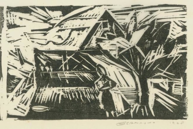 Woodstock House
RBWWdC 3306
Hand Printed Woodcut&amp;nbsp;
Oil Based Printer&amp;#39;s Ink
On Handmade Japanese Paper
One of Thirteen Extant Impressions
H: 6 1/4 x W: 9 13/16 inches