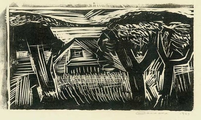 Inv# RBWWdC 3005-24-14 Untitled, c.1924
Oil Based Printer&amp;#39;s Ink / Woodcut
on Handmade Japanese Laid Paper
7 x 11 7/8 inches&amp;nbsp;&amp;nbsp;
17.78 x 30.18 cm