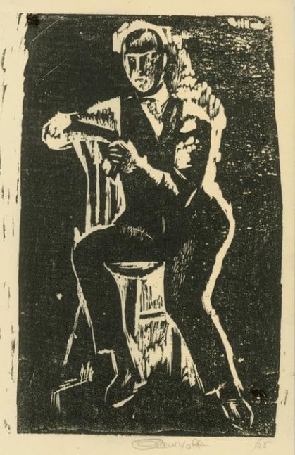 Seated Man
RBWWdC 1302
Hand Printed Woodcut&amp;nbsp;
Oil Based Printer&amp;#39;s Ink
on Handmade Japanese Paper
One of Seven Extant Impressions
H: 11 x W: 6 3/4 inches