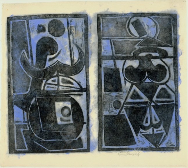 Untitled,&amp;nbsp;AWdC-CM 1109-12 c.1950-60s H: 10 5/8 x W: 12 inches&amp;nbsp; Collage Monotype Woodcut on Japanese Paper