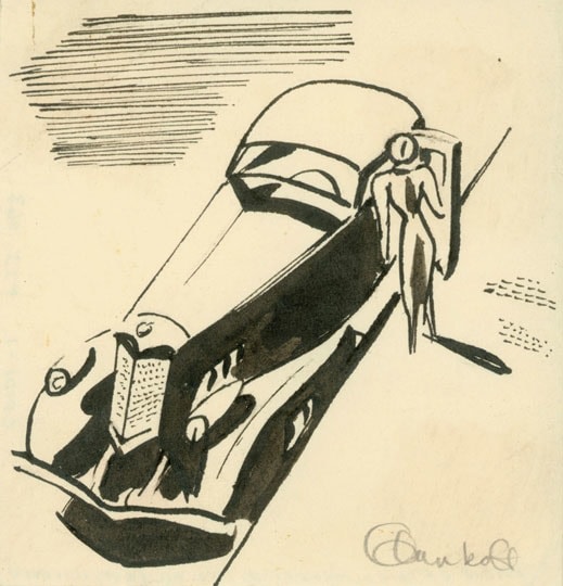 Inv# PII 068 Untitled, c. 1930s
Pen and ink over pencil sketch on Commercial Drawing Paper
3 1/4 x 3 1/16 inches
8.26 x 7.77 cm