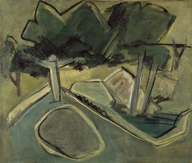 Woodstock Landscape: Green Hills and Trees
Inv# Painting 008 Untitled, c. 1930s
Casein on canvas
25 3/16 x 30 3/16 inches&amp;nbsp;&amp;nbsp;
64 x 76.7 cm