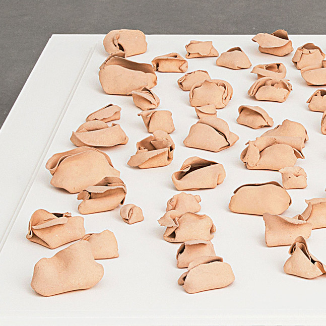 [PLATE 16]

Hannah Wilke
Untitled, 1974&amp;ndash;77
Terracotta (gestural fold sculptures, dimensions variable)
Overall: 1 &amp;times; 60 &amp;times; 60 inches (2.5 &amp;times; 152.4 &amp;times; 152.4 cm)
Hannah Wilke Collection &amp;amp; Archive, Los Angeles.&amp;nbsp;Courtesy Alison Jacques, London.

Photo: Michael Brzezinski
