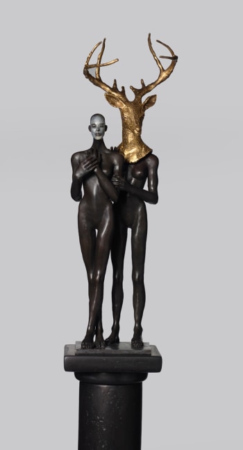 Cecilia Z. Miguez (b. 1955) The Arrival, 2019 gold leaf and oil paint on bronze with polymerized gypsum column 86 x 10 x 10 inches; 218.4 x 25.4 x 25.4 centimeters LSFA# 14298
