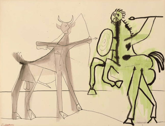 Combat d&amp;#39;une faune et de centaure, 1946

Watercolour, brush, China ink on paper

19.8 x 25.8 inches;&amp;nbsp;50.4 x 65.5 centimeters