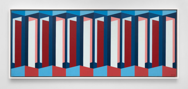 Karl Benjamin (1925-2012) Red, White, Blue Symmetry II, 1958 oil on canvas 20 x 50 inches; 50.8 x 127 centimeters LSFA# 05091