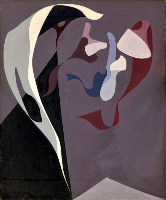 Lorser Feitelson (1898-1978)
Magical Forms, 1947&amp;nbsp;
oil on canvas
36 x 30 inches; 91.4 x 76.2 centimeters
LSFA# 01489&amp;nbsp;