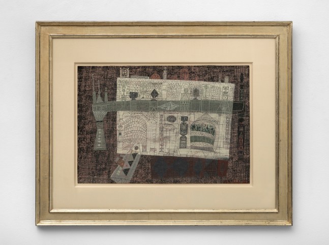 Bridge of Faces, c. 1950, mixed media on paper 14 1/2 x 21 inches;  36.8 x 53.3 centimeters LSFA# 11822