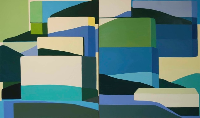 Louise Belcourt (b. 1961) HedgeLand Painting #17, 2010     oil on canvas (Diptych) 44 x 52 inches;  111.8 x 132.1 centimeters LSFA# 13035