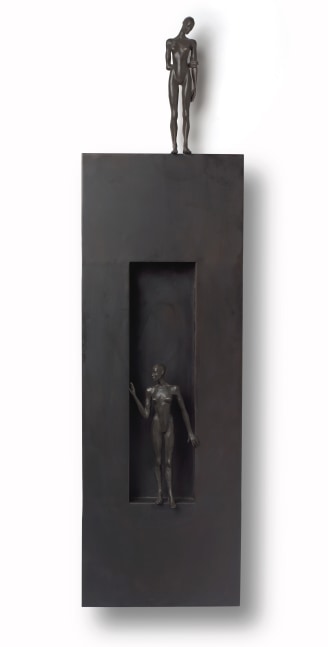 Cecilia Z. Miguez (b. 1955) The Visitor, 2019 bronze and wood 45 x 12 x 3 inches; 114.3 x 30.5 x 7.6 centimeters LSFA# 14377