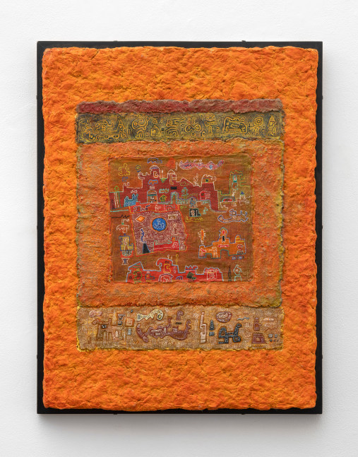 Ynez Johnston (1920-2019) Desert Interlude, 1987     paper pulp and mixed media on canvas 24 x 18 inches;  61 x 45.7 centimeters LSFA# 14338