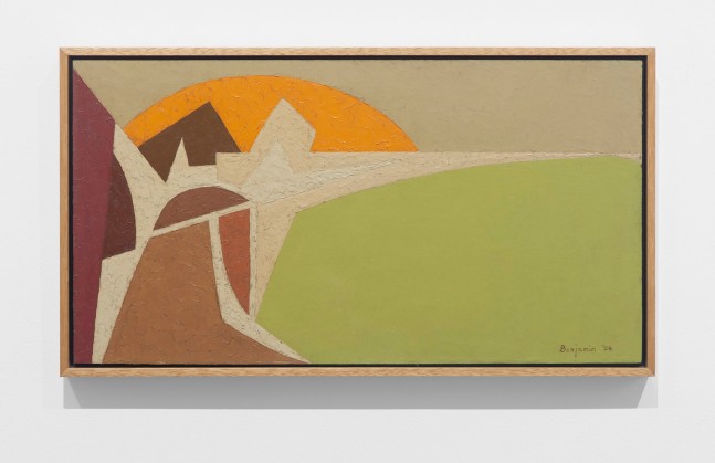 Karl Benjamin (1925-2012)
Landscape, 1954&amp;nbsp;
oil on Masonite
13 1/4 x 25 inches;&amp;nbsp;&amp;nbsp;33.7 x 63.5 centimeters
LSFA# 10300&amp;nbsp;
