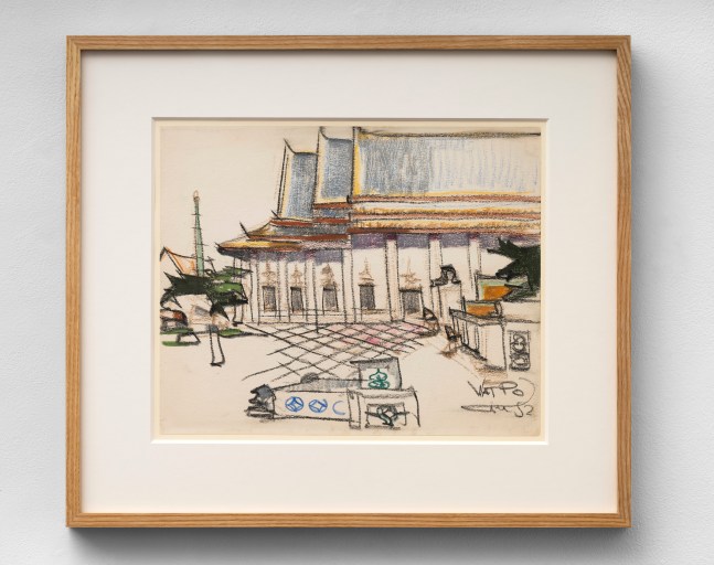 Richard Neutra (1892-1970) Wat Po, Bangkok, Thailand, 1952     charcoal and pastel on paper 10 7/8 x 13 1/2 inches;  27.6 x 34.3 centimeters LSFA# 15410
