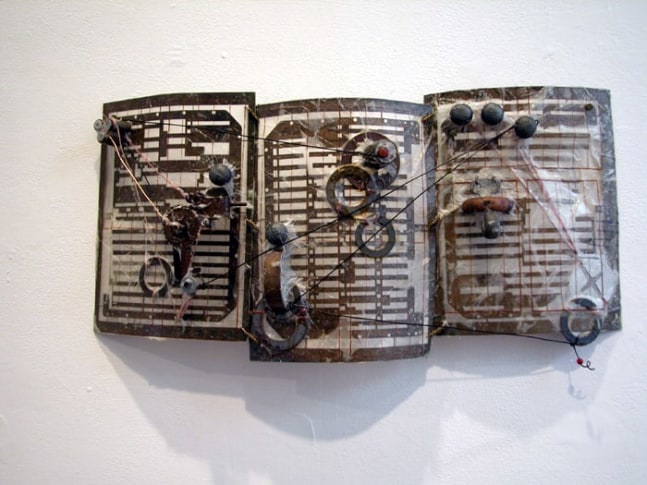 &amp;ldquo;&amp;hellip;And Where,&amp;rdquo; 2005

Metal, found objects, paper, wire

10 X 20 x 5 inches&amp;nbsp;&amp;nbsp;&amp;nbsp;