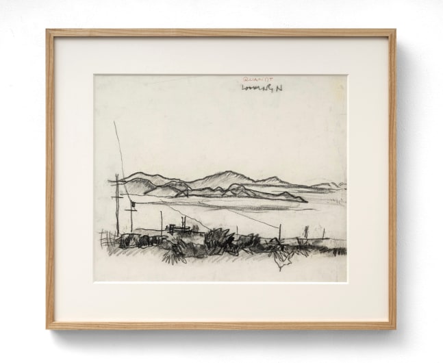 Richard Neutra (1892-1970) Quandt House, Lucerne Valley, CA, Looking North, c. 1960     charcoal on paper 14 3/4 x 18 inches;  37.5 x 45.7 centimeters LSFA# 15195