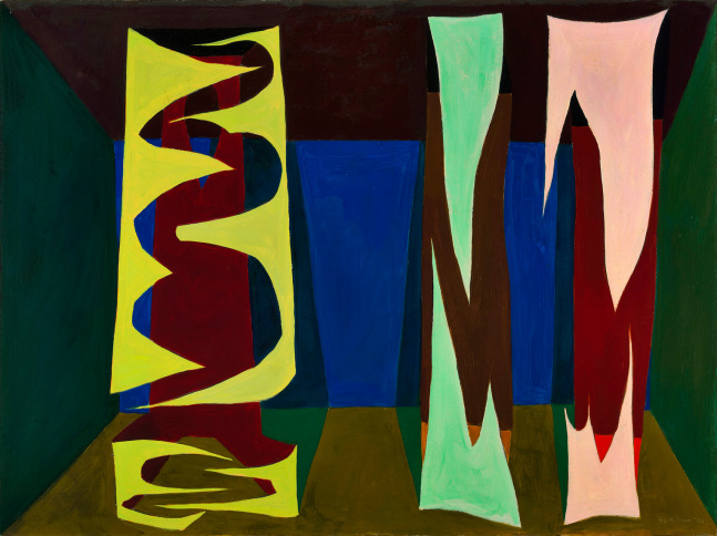 Lorser Feitelson (1898-1978)
Untitled (Mean Forms), 1949&amp;nbsp;
oil on canvas
30 x 40 inches; 76.2 x 101.6 centimeters
LSFA# 00233&amp;nbsp;