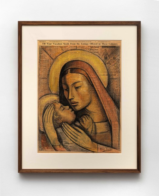 Alfredo Ramos Martínez (1871-1946) Madonna and Child, c. 1940     Conté crayon and pastel on newsprint (The San Diego Union, July 28, 1940) 23 3/4 x 17 3/4 inches;  60.3 x 45.1 centimeters LSFA# 14697