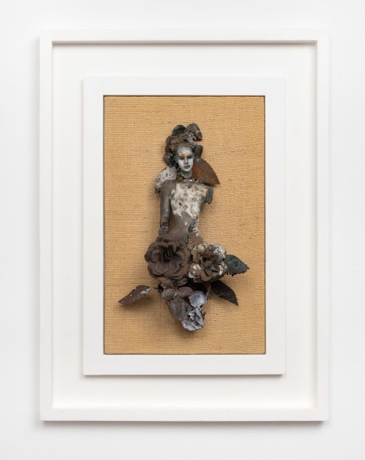 Cecilia Z. Miguez (b. 1955) The Bride, 2025 bronze, steel, wood, burlap, glass microbeads, gold leaf, and oil paint 24 1/4 x 18 x 4 inches; 61.6 x 45.7 x 10.2 centimeters LSFA# 16460