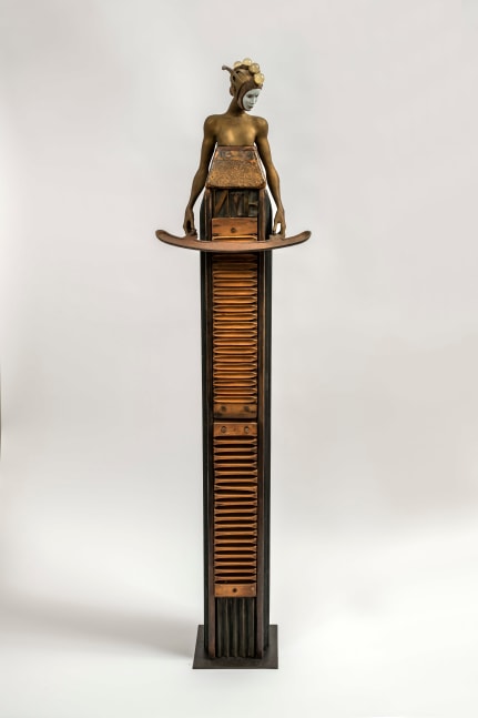 Cecilia Z. Miguez (b. 1955) Golden Harvest, 2011  bronze, wood, &amp; mixed media 68 x 16 1/2 x 9 inches;  172.7 x 41.9 x 22.9 centimeters LSFA# 11856