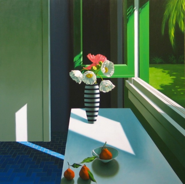 Untitled (Interior with Striped Vase and Tangerines), 2010     oil on canvas 48 x 48 inches;  121.9 x 121.9 centimeters LSFA# 11817
