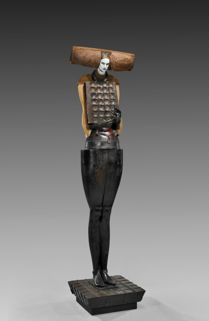 Under a Different Bell, 2010
wood, bronze, iron, mixed media
90 x 22 1/2 x 21 1/2 inches; 228.6 x 57.2 x 54.6 centimeters
LSFA# 11531