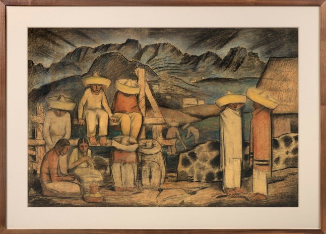 Alfredo Ramos Mart&amp;iacute;nez (1871-1946)

Pueblo Scene, c. 1934&amp;nbsp;

pastel and Cont&amp;eacute; crayon on paper

24 x 35 1/2 inches;&amp;nbsp; 61 x 90.2 centimeters

LSFA# 14778