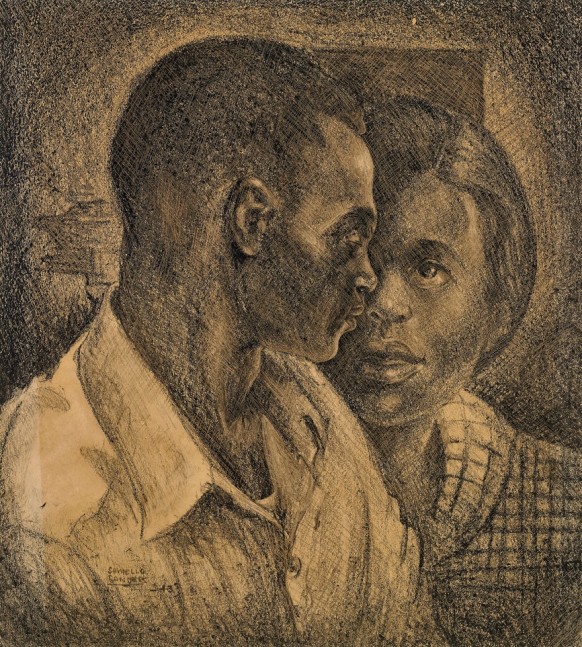 Samella Lewis  Couple, 1943  litho-crayon on paper, unique  15 1/2 x 11 inches; 39.4 x 27.9 centimeters  LSFA# 12093