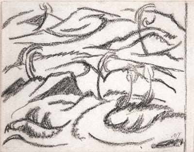 Landscape with Trees, circa 1918, Charcoal on paper 5 1/2 x 7 1/8 inches;  14.2 x 18.3 centimeters LSFA# 02392
